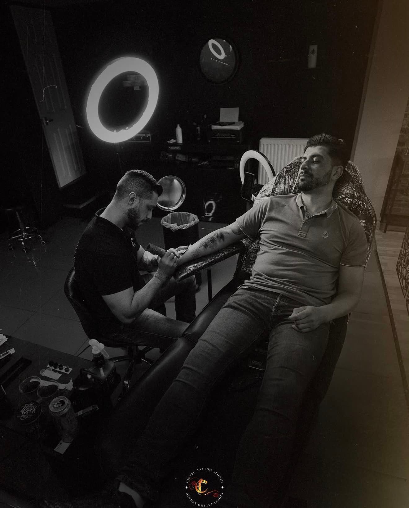 Tattoo session in progress at Cioffi Tattoo, Swindon